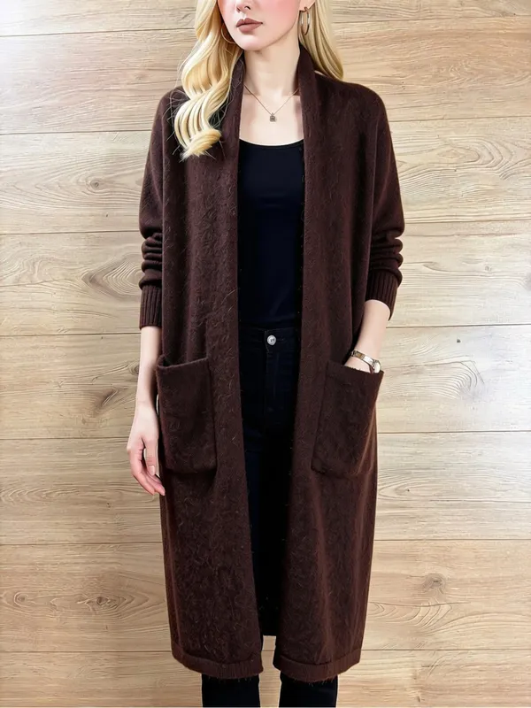 HUMANOID Brown Wool Mohair MIDI Cardigan Size Small - Image 3