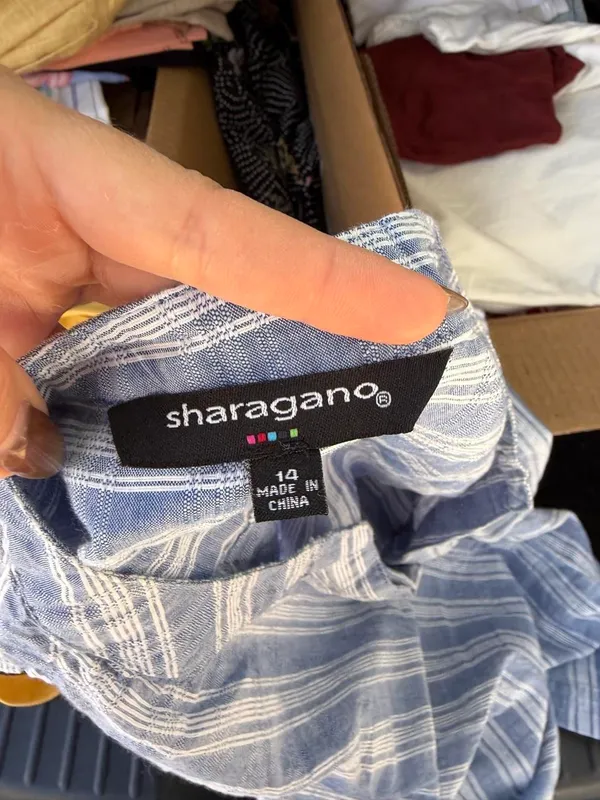 Sharagano blue striped sleeveless blouse sz 14 #western #boho #beach #mom - Image 6