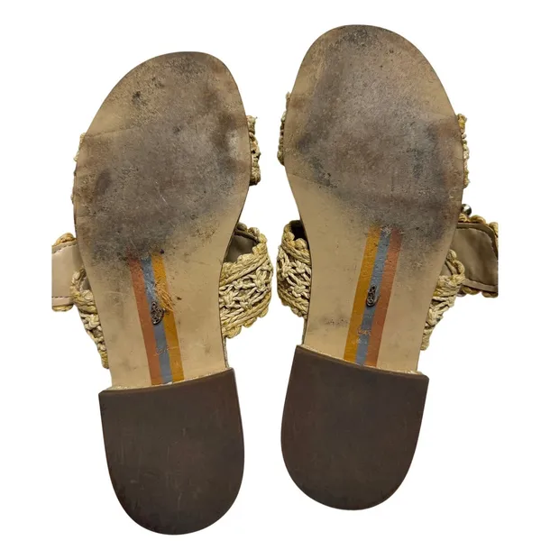 Sam Edelman Elisa Natural Raffia Slide Sandals Size 6.5 Beaded - Image 9