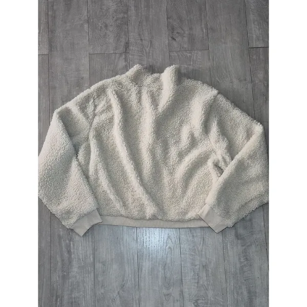 Lucky Brand Ivory Sherpa Half-Zip Pullover Soft Fuzzy Cozy - Image 8