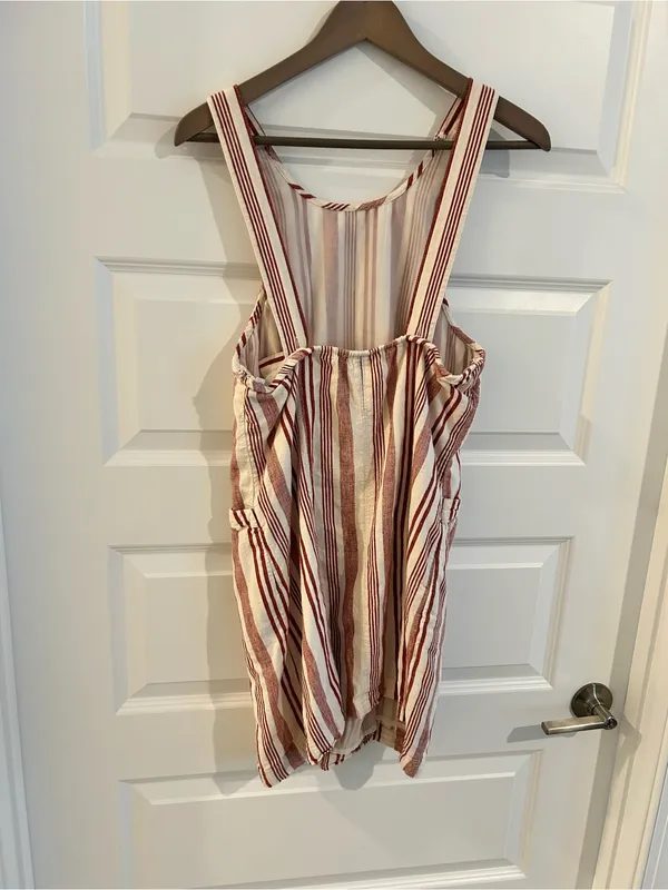 American Eagle Linen Blend Jumper Dress Cream Red Size M - Image 6