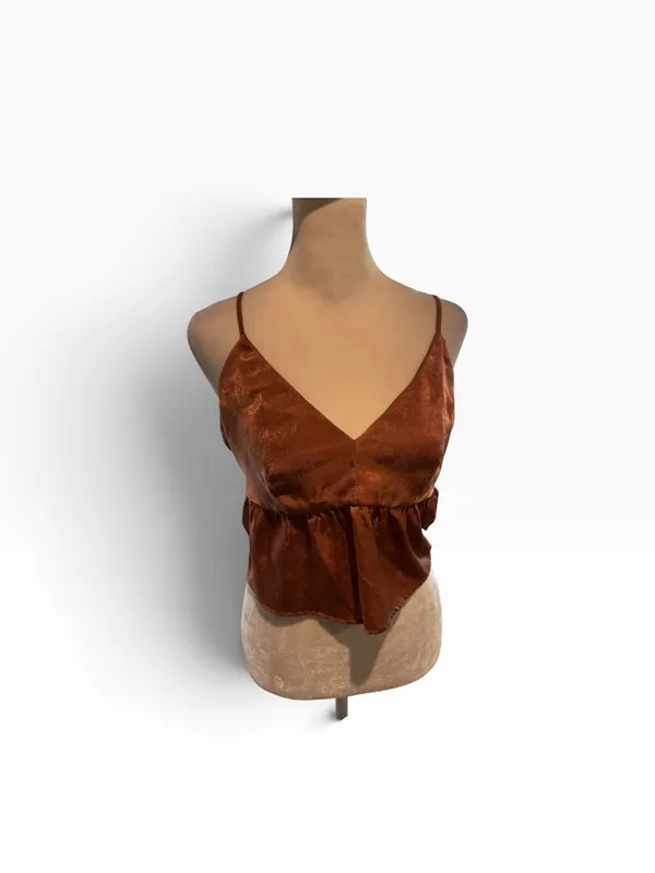 Mi Ami Copper/Bronze Satin V-Neck Spaghetti Strap Camisole. Flattering - Image 5