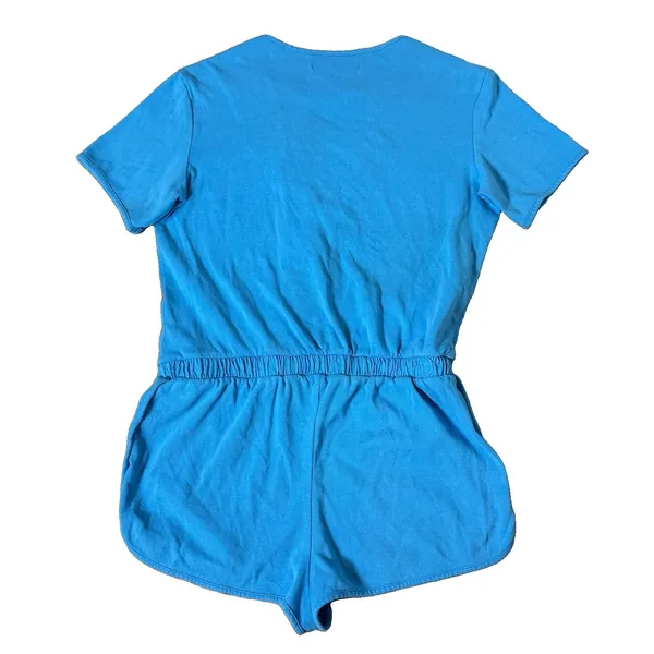 Free People Beach Lainey Romper Size M Blue V-Neck Stretch Relaxed Fit Knit Boho - Image 4