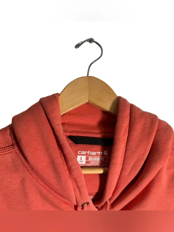 Carhartt Relaxed Fit Hooded Sweatshirt Women's Small Coral Logo Casual Cozy - Image 5