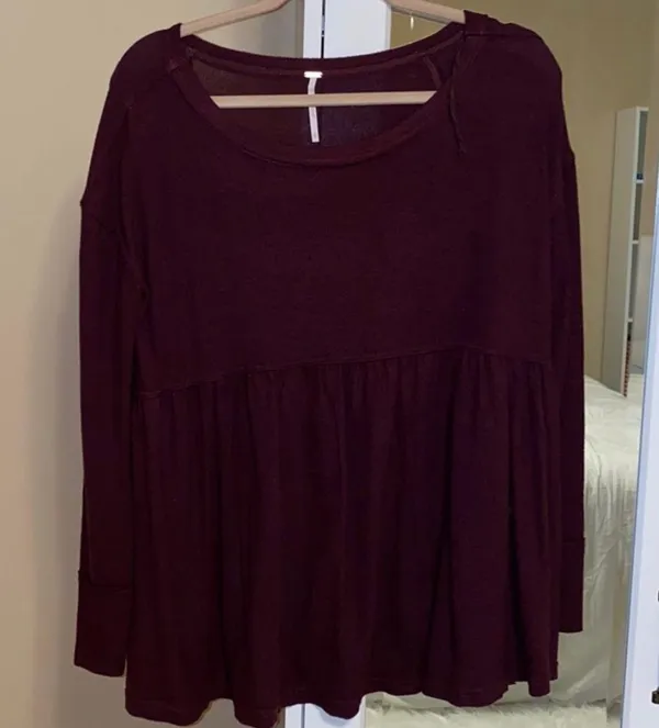 Free People Maroon Babydoll Flowy Top - Image 3