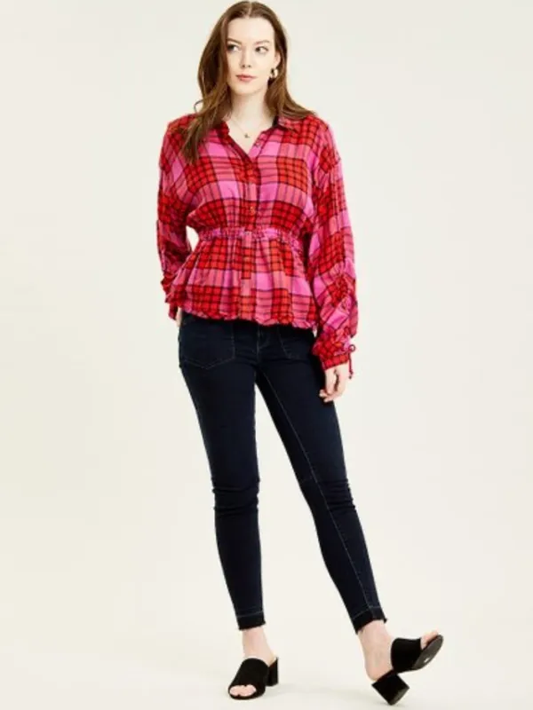 Free People We The Free Pacific Dawn Red Plaid Top Size XS - Image 9