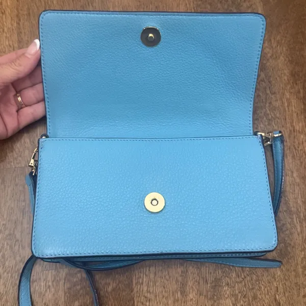 Tory Burch All-T Combo Large Embossed Blue Crossbody Leather bag EUC - Image 7