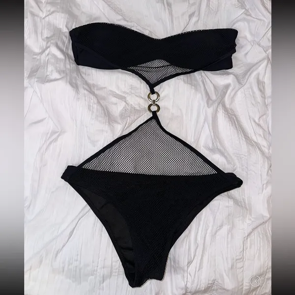 Black Mesh Cutout  Bikini with Ring Detail - Image 2