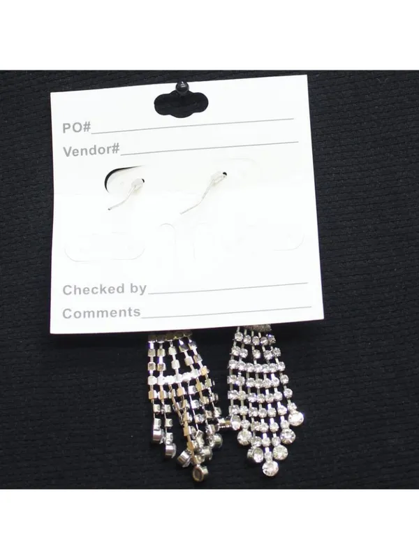NWT Chandelier Rhinestone Fringe Dangly Earrings Silver Gray / Clear 3.5" - Image 2