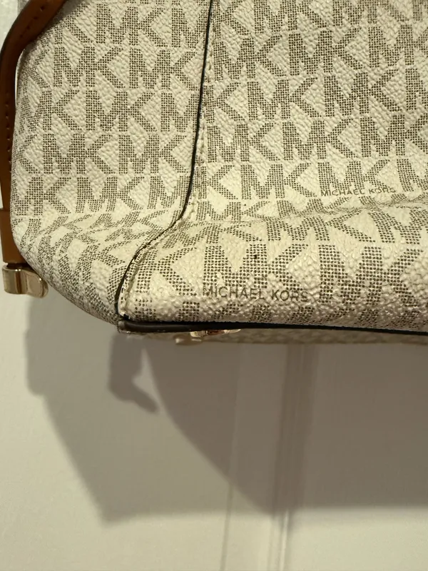 Michael Kors MK Signature Vanilla Logo Tote Bag Brown Trim - Image 13