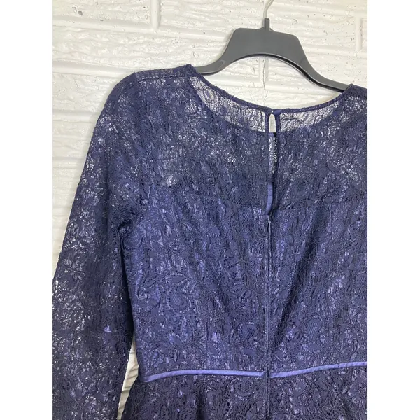 Adrianna Papell navy blue lace peplum sheath dress women's size 10 black‎ tie - Image 9