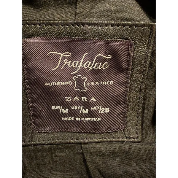 ZARA Trafaluc Genuine Leather Moto Medium Jacket Black Cropped Biker Y2K goth - Image 7