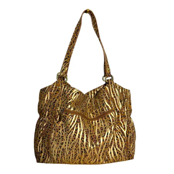The Find Metallic Cheetah Zebra Animal Print Oversized Hobo Shoulder Bag - Image 2