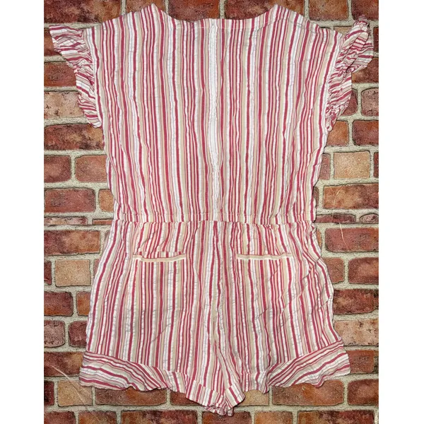 Pre-Owned Loft Pink Candy Stripe Romper Ruffle Trim Plus Size XL Cute Chic - Image 2