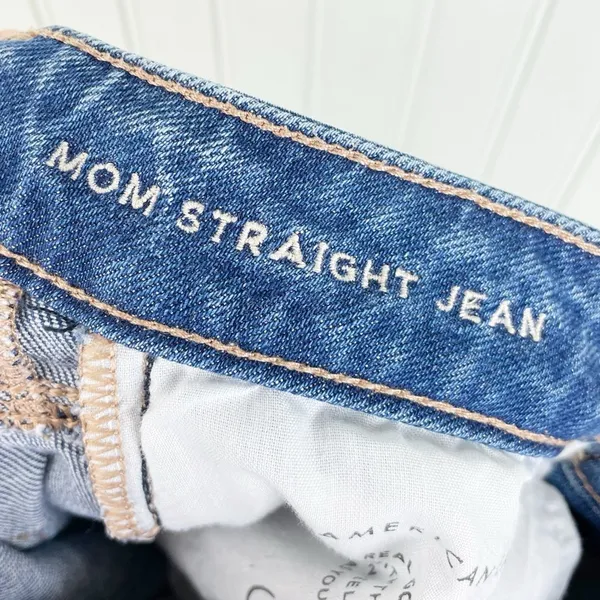 American Eagle Stretch Mom Straight Jean Cool Torn Blue Wash Denim Womens Size 6 - Image 7