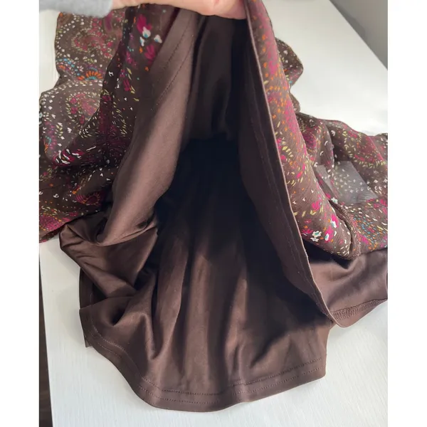 H&M Brown Paisley Floral Print Sheer‎ Flutter Sleeve Midi Dress Women US 6 - Image 5