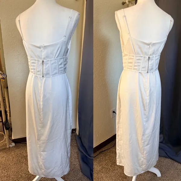 MESHKI‎ White Cowl Neck Lace Up Corset Midi Dress Side Slit Large - Image 9