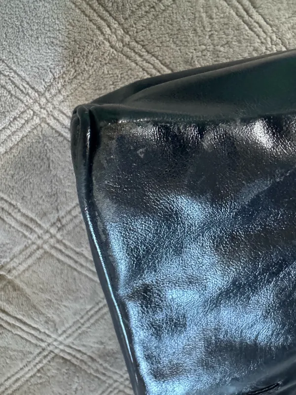 Black vintage Leather Shoulder Bag with Drawstring Detail - Image 9