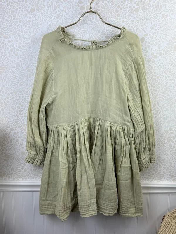 Free People Sage Green 100% Cotton Babydoll Living For It Dress - Size - Small - Image 7