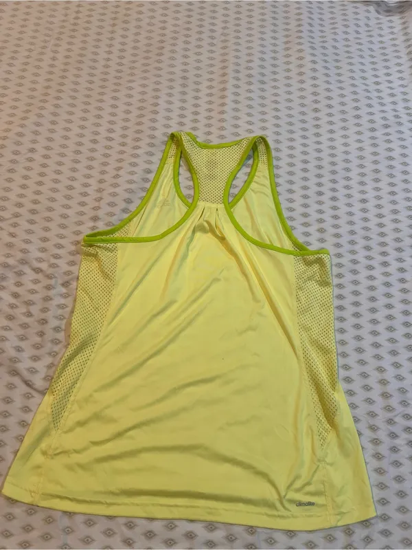 adidas Neon Yellow Racerback Mesh-Panel Tank Top - Image 2