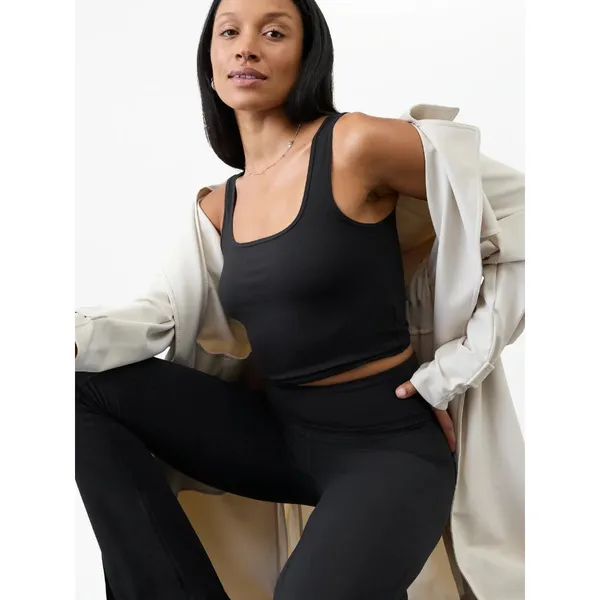 New Athleta M Signature Rib Square Neck Crop Tank Black Medium - Image 2