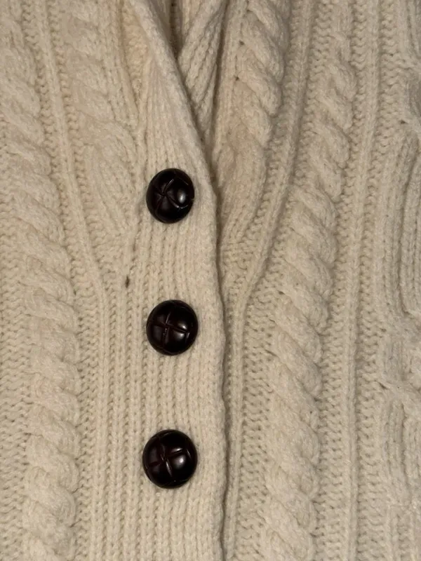 Vtg Carraig Donn Aran Cardigan Women XS Cream 100% Merino Wool Made in Ireland - Image 5