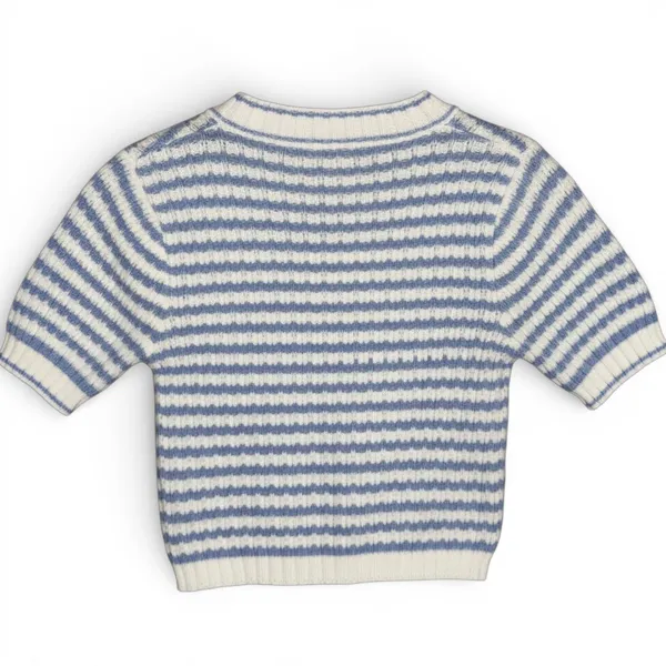 RIHOAS Blue White‎ Stripe Knit Cropped Sweater Short Sleeve Women's Size M - Image 4