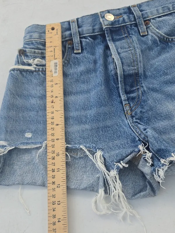 Re/Done Light Blue Distressed Denim Cutoff Shorts - Image 7