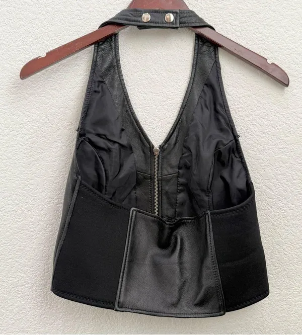 Vintage FIRST Black 100% Genuine Leather Biker Vest Women’s Halter Vest Size M - Image 5