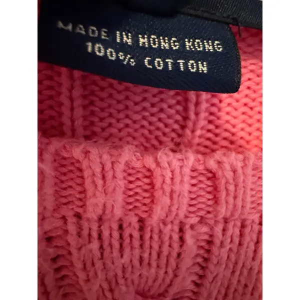 Ralph Lauren Sport Cable Knit Sweater Womens XL Pink Cotton Crew Neck Pullover - Image 3