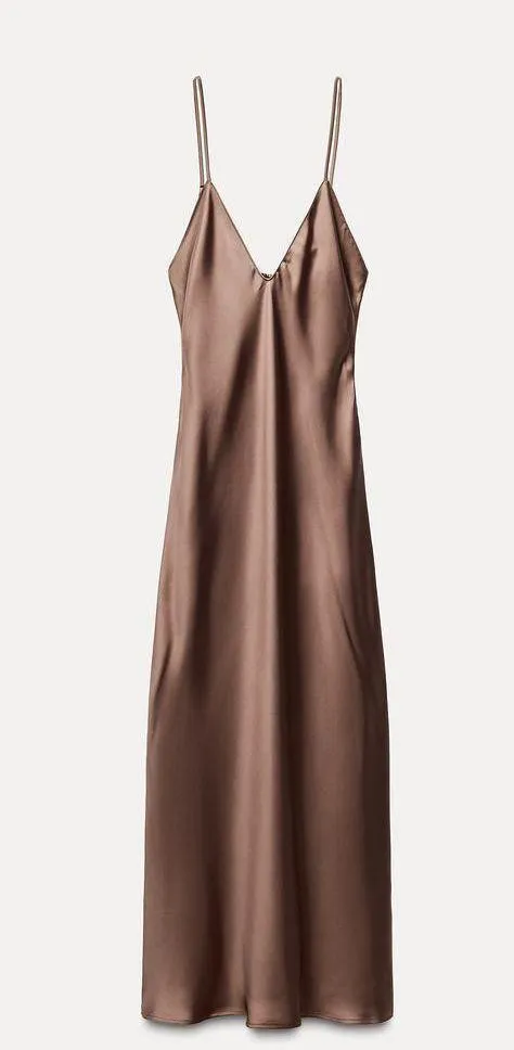 ZARA dress midi maxi satin wedding chocolate brown party cocktail - Image 6