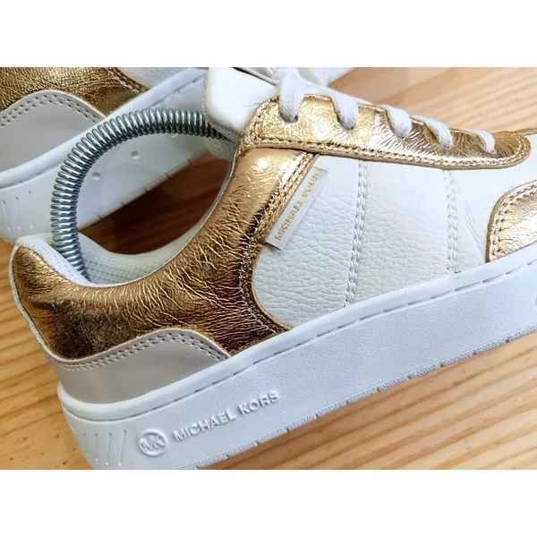 Michael Kors Women's Gold White Leather Sneakers Shoes Size 8.5 M LS24F Low Top - Image 6