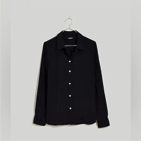 Madewell Black Crinkled Button-Up Shirt Size Medium - Image 5