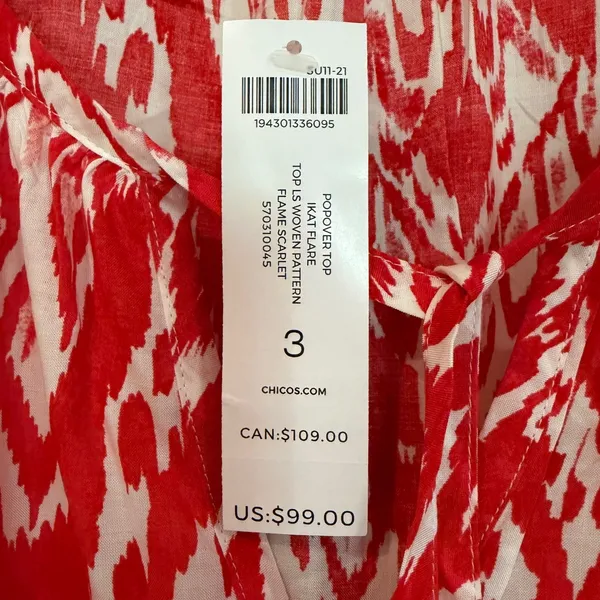Chico's Popover Ikat Flare Top Women's 3 XL‎ Scarlet Boho Hippie Classic Fairy - Image 7