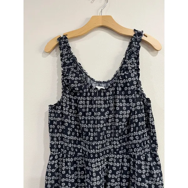 Universal Thread Navy Blue‎ Floral White Smocked Cotton Midi Dress Size Large - Image 3