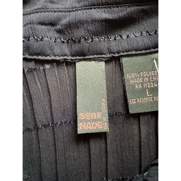 Serenade Women Sz Large Button Down Shirt Crinkle Stretch Black Office Chic NWT - Image 7