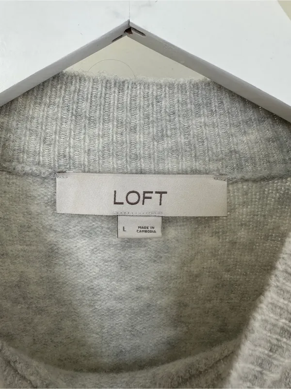 Loft Women’s Tie Hem Soft Crewneck Gray Sweater Size Large - Image 6