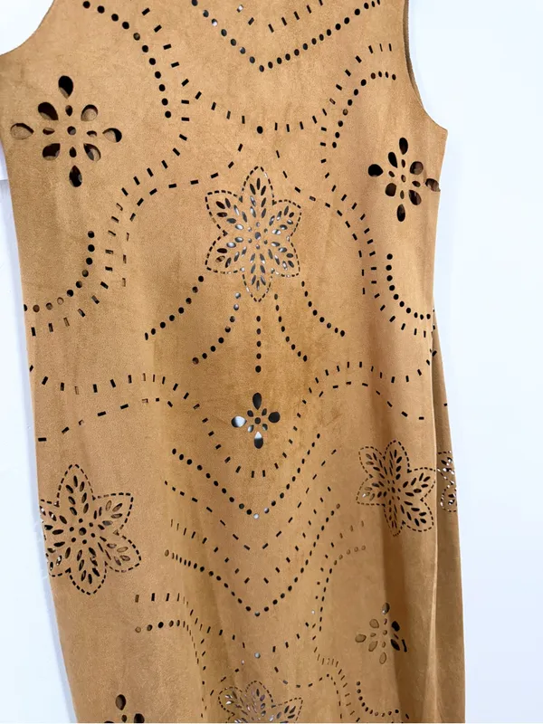 Ariat Magdelena Faux Suede Duster Long Vest Laser Cutout Floral Size Small - Image 7