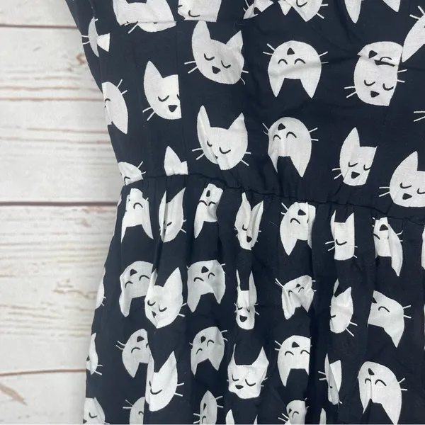 A.U.W. • Black Mini Dress • Cat Print • Medium • Padded • White Cats - Image 4