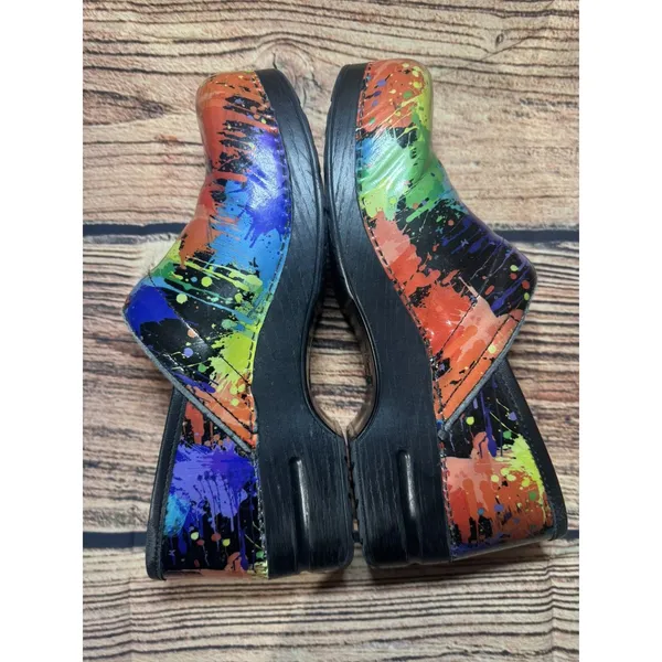 Dansko Paint Splatter Patent Leather Professional Stapled Clogs Shoes 11 - Image 6