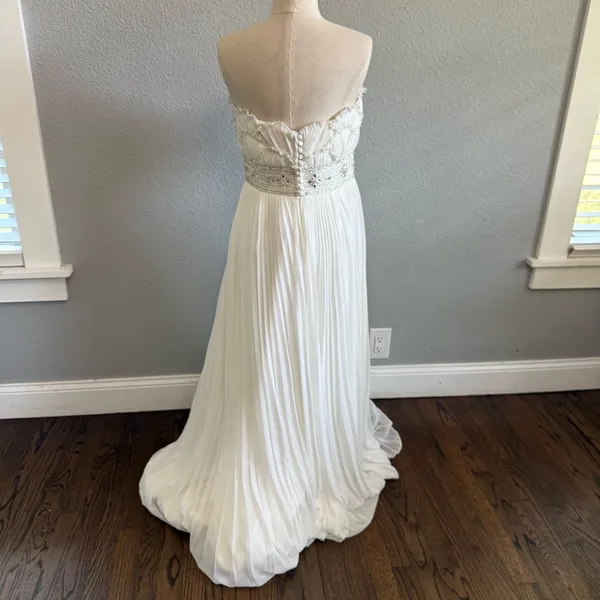 Jasmine Couture Strapless‎ Wedding Dress Pleated Skirt Size 8 Sequins Beaded - Image 9