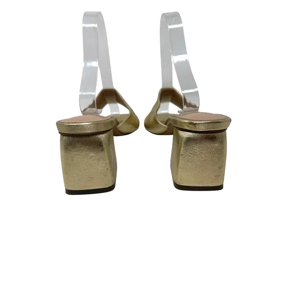 FARYL by Farylrobin Pip Metallic Gold Leather Block Heel Sandals Size 9 - Image 8