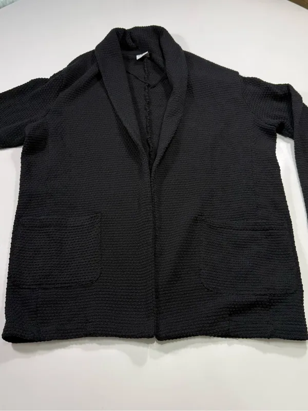 Zara Black Waffle Open-Knit Pocket Cardigan Size Medium - Image 2