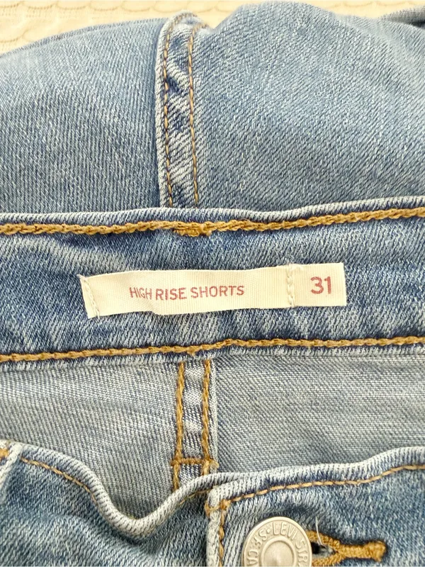 Levi's Light Blue Distressed High-Rise Jean Shorts - Image 4
