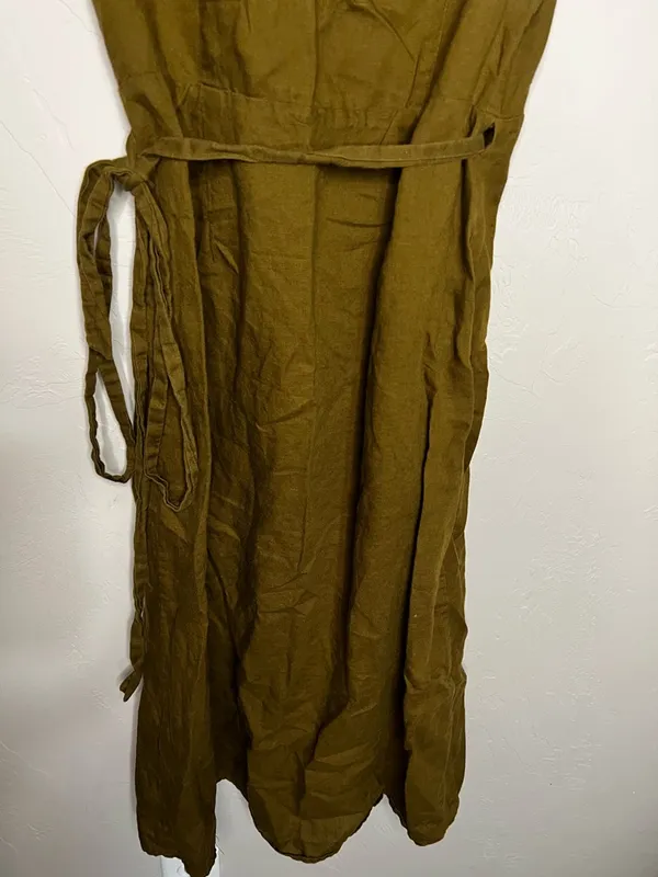 Banana Republic Linen Blend Olive Green Cap‎ Sleeve Wrap Dress - Image 11