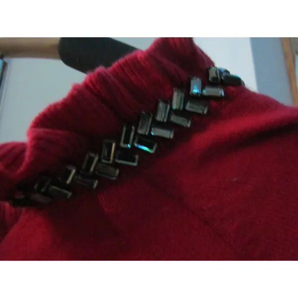 RSVP‎ by Talbots Sweater Large Red Jeweled Ruffle Neck Holiday Cashmere Blend - Image 7