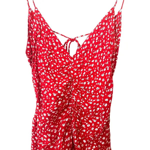 ZARA Floral Ruffle‎ Open Back Mini Dress Red Small - Image 3