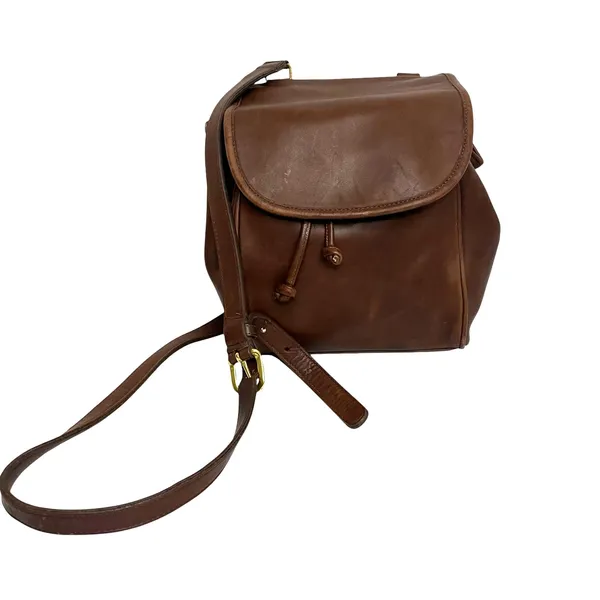 Vintage Coach Flap Drawstring Brown Leather Crossbody - Image 3