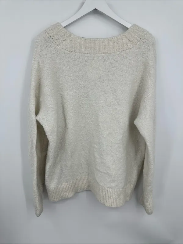 Aerie Cream V Neck Sweater Size Medium Oversized Boho - Image 2