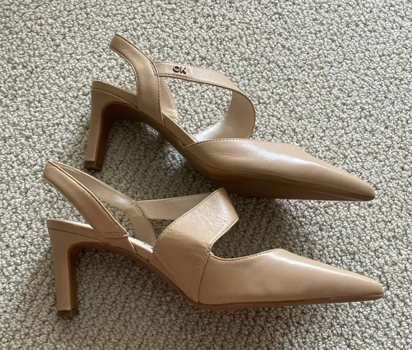 NEW Calvin Klein Slingback Nude Pumps Heels Wrap Around Kitten Mary Janes Sz 8 - Image 11